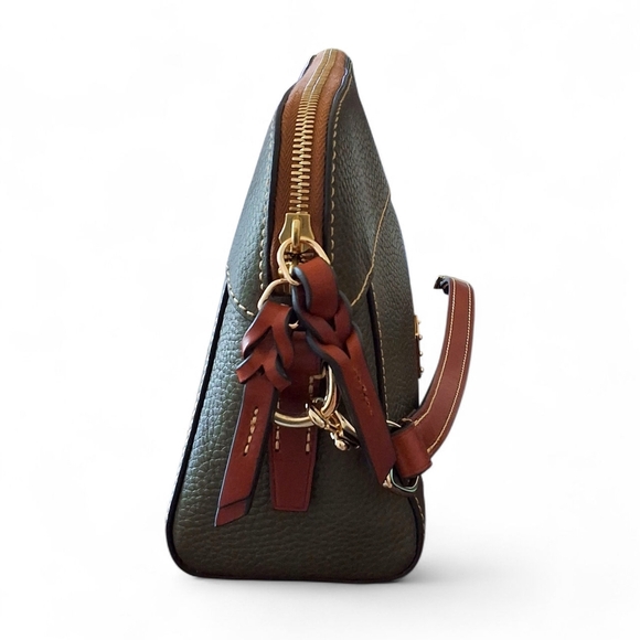 Dooney & Bourke Florentine Small Cameron Satchel Green w/ Leather Rose Charm - Picture 6 of 14